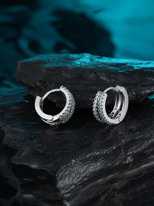 Blue Zircon Silver Hoops