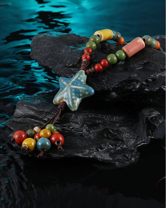 Blue Starfish Beaded Necklace