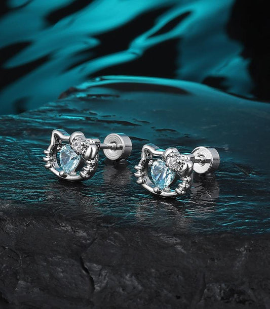 Blue Heart Cat Studs