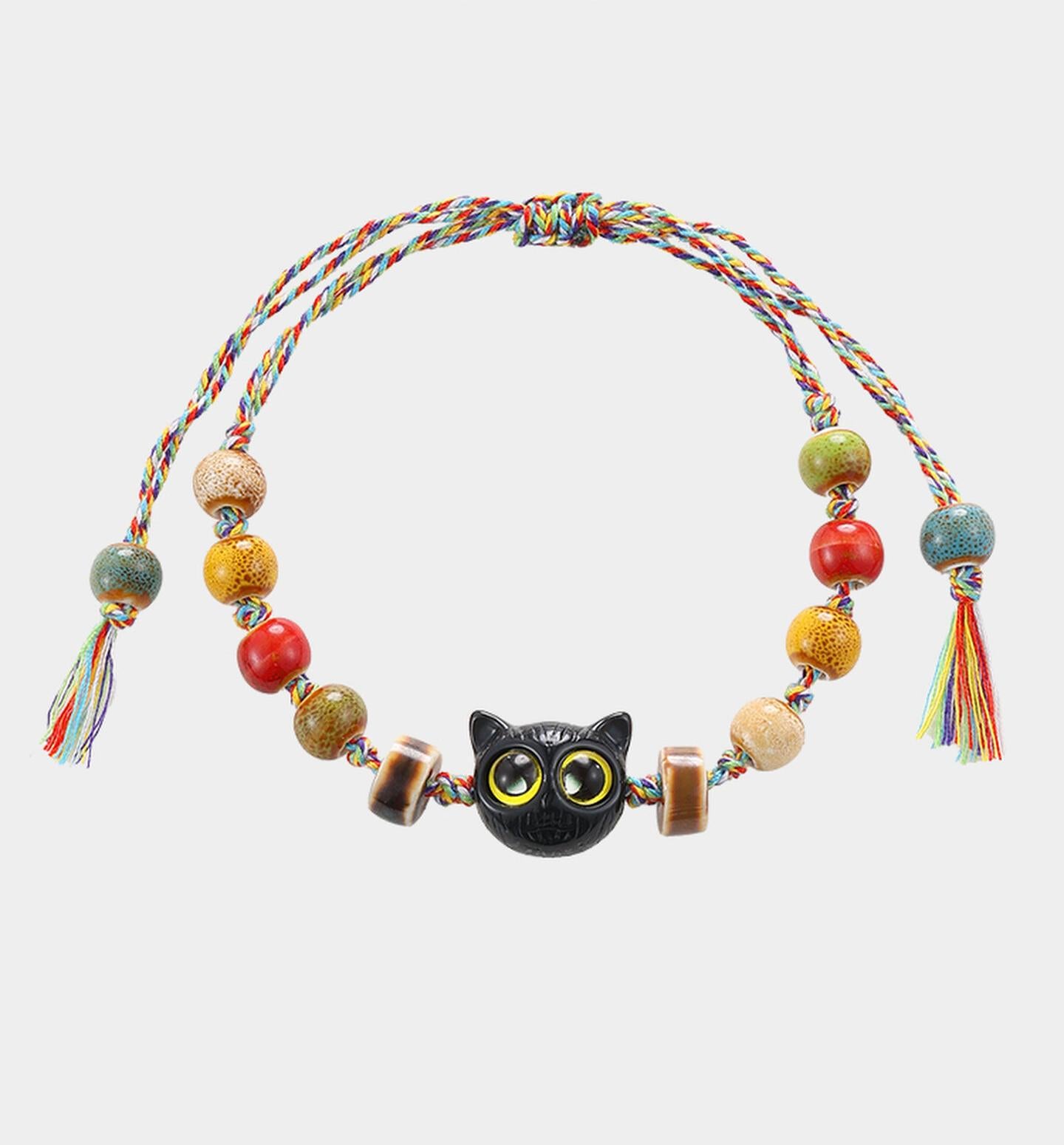 Cat Beaded Cord Bracelet
