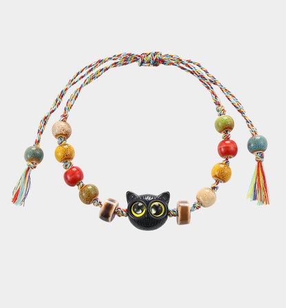 Cat Beaded Cord Bracelet