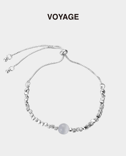 Moonstone Silver Bead Bracelet