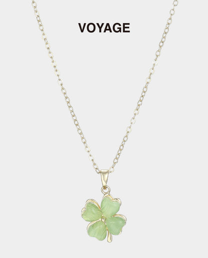 Green Clover Resin Pendant Necklace