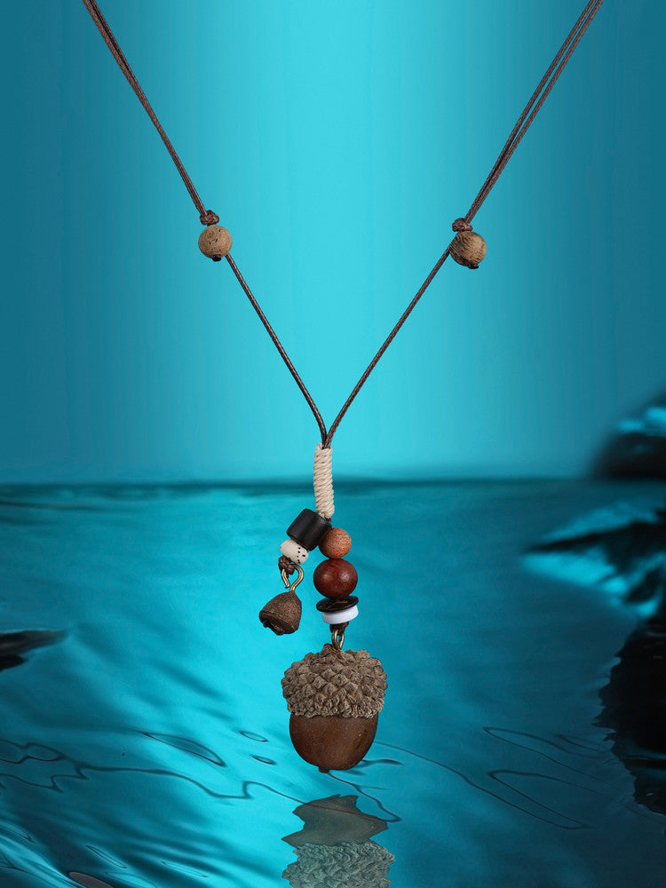 Chinese Acorn Beaded Pendant Necklace
