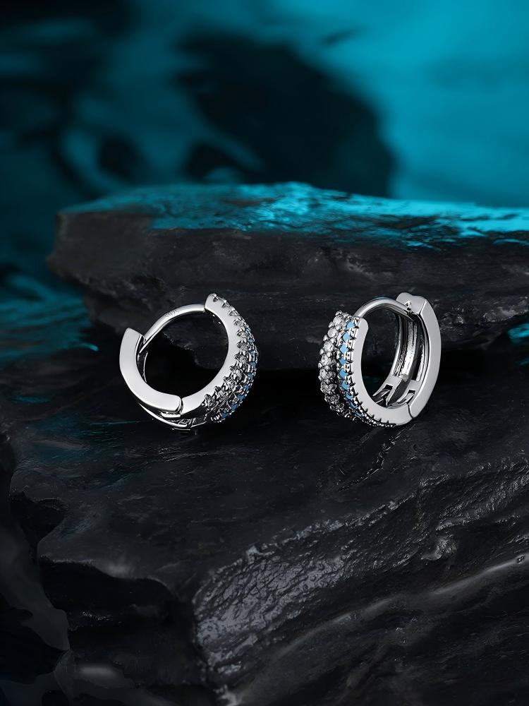 Blue Zircon Silver Hoops