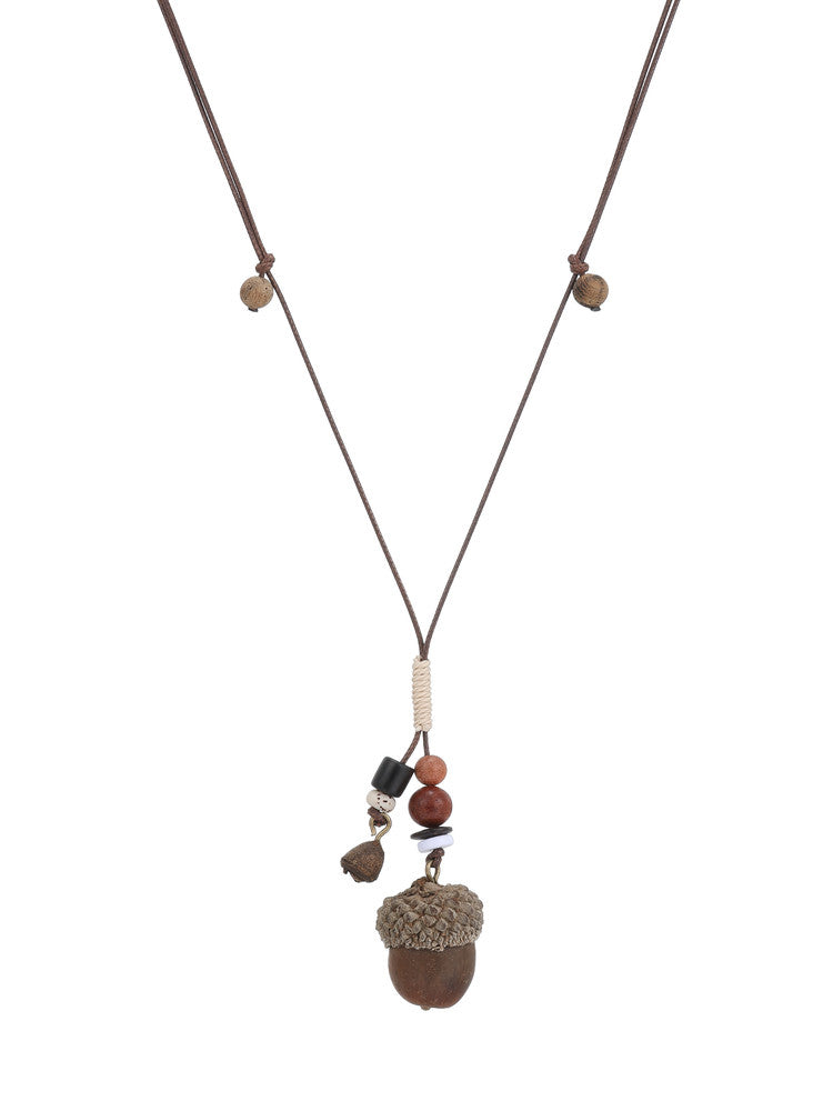 Chinese Acorn Beaded Pendant Necklace