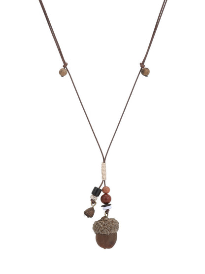 Chinese Acorn Beaded Pendant Necklace