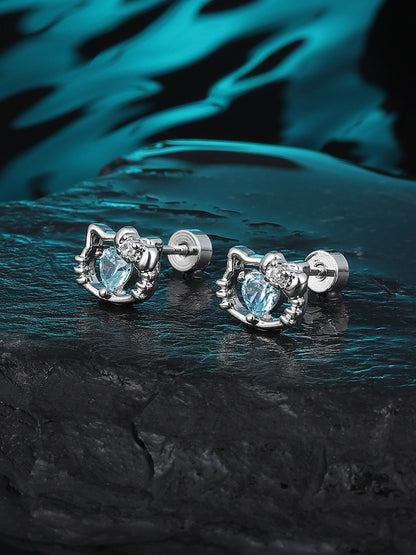 Blue Heart Cat Studs