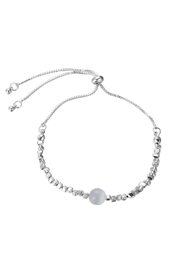 Moonstone Silver Bead Bracelet