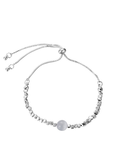 Moonstone Silver Bead Bracelet