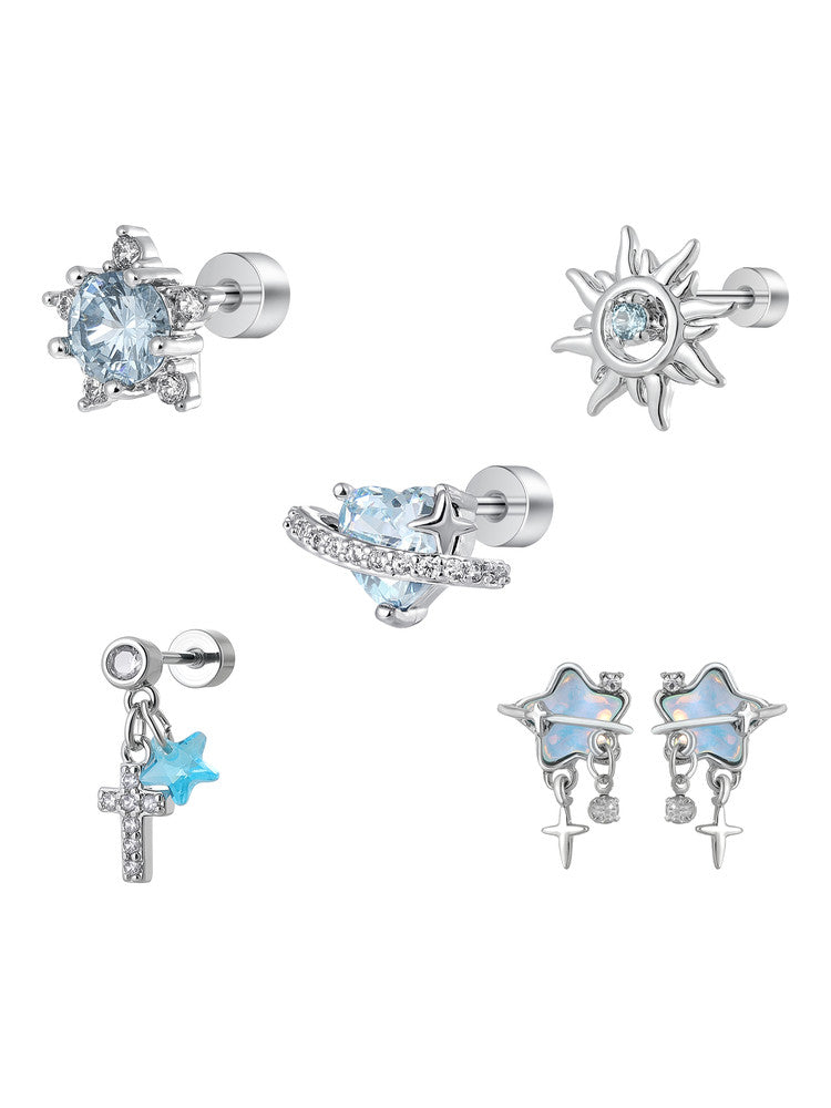 Blue Saturn Heart Studs