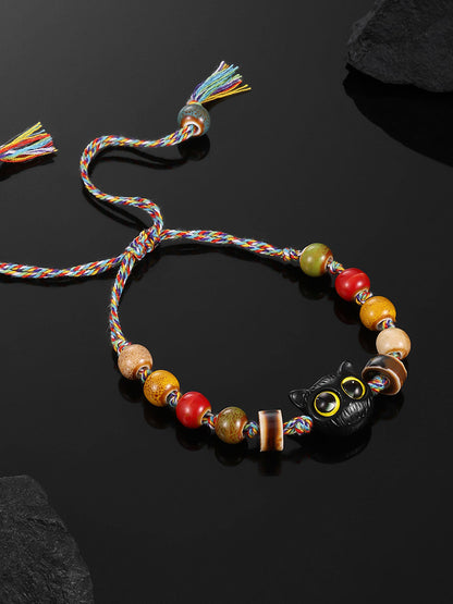 Cat Beaded Cord Bracelet
