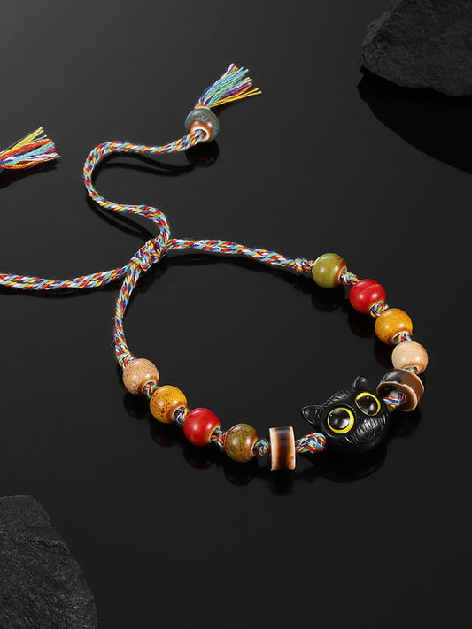 Cat Beaded Cord Bracelet