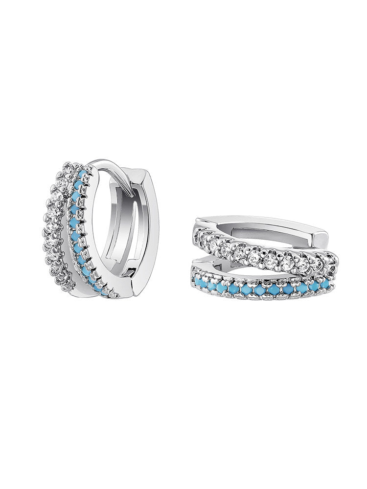 Blue Zircon Silver Hoops