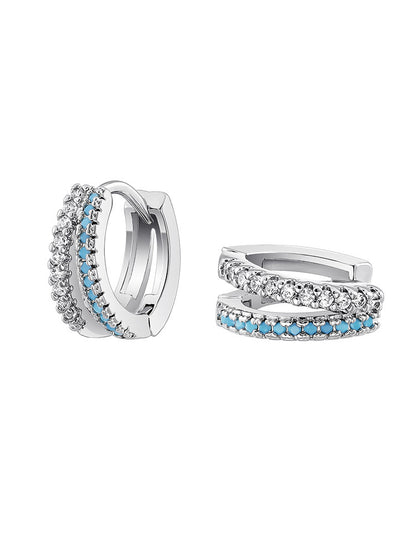 Blue Zircon Silver Hoops