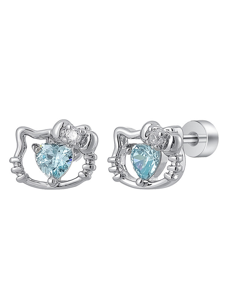 Blue Heart Cat Studs