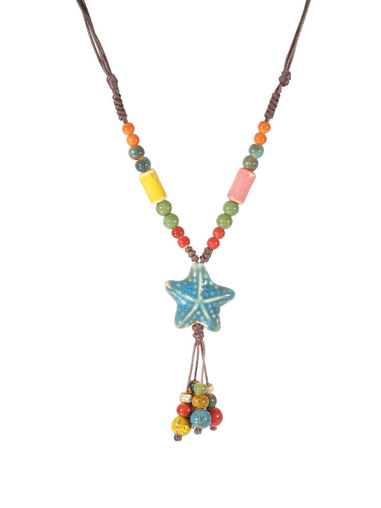 Blue Starfish Beaded Necklace