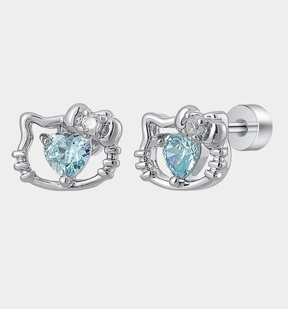 Blue Heart Cat Studs