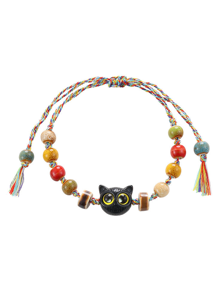Cat Beaded Cord Bracelet