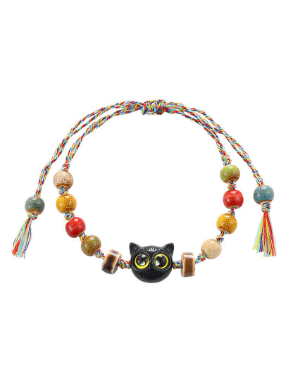 Cat Beaded Cord Bracelet