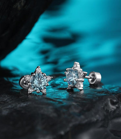 Blue Snowflake Titanium Studs