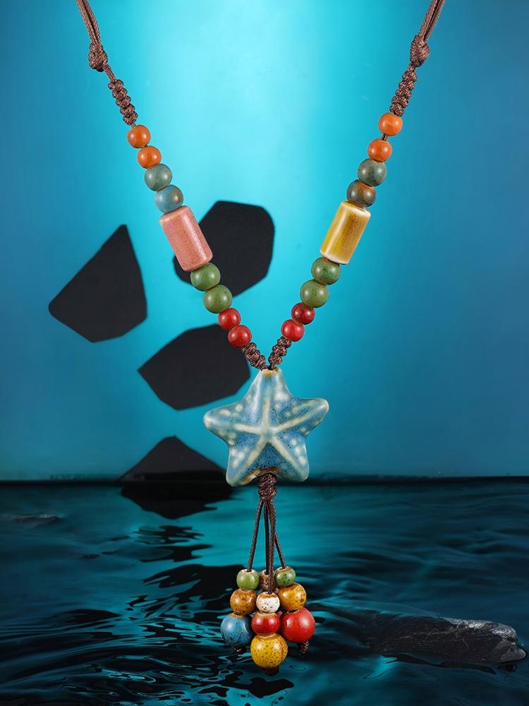 Blue Starfish Beaded Necklace