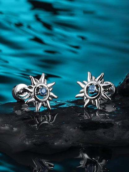 Blue Saturn Heart Studs