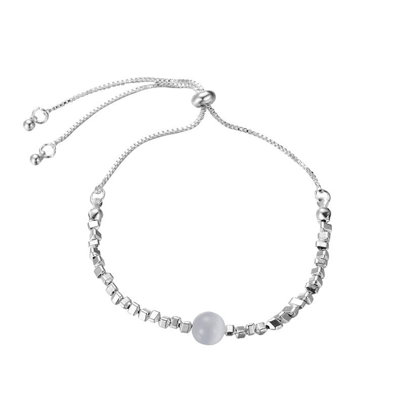 Moonstone Silver Bead Bracelet