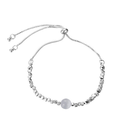 Moonstone Silver Bead Bracelet