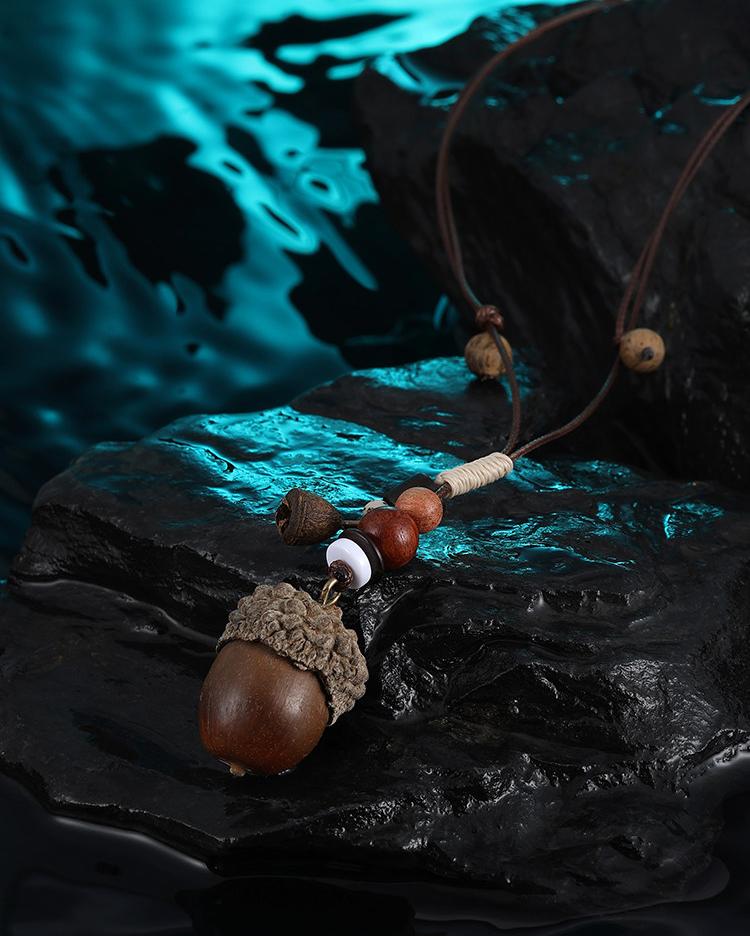 Chinese Acorn Beaded Pendant Necklace