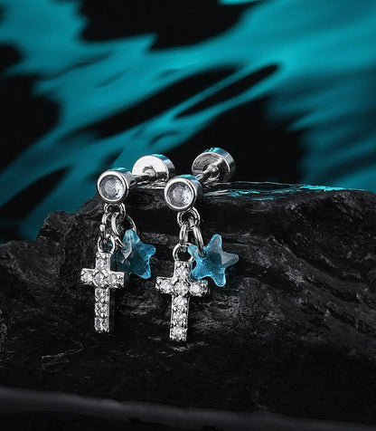 Blue Saturn Heart Studs