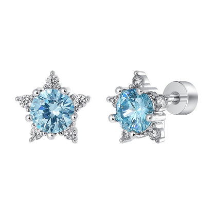 Blue Snowflake Titanium Studs