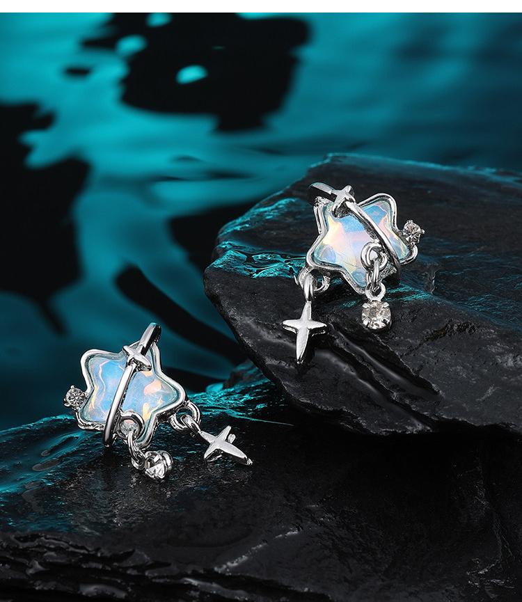 Blue Saturn Heart Studs
