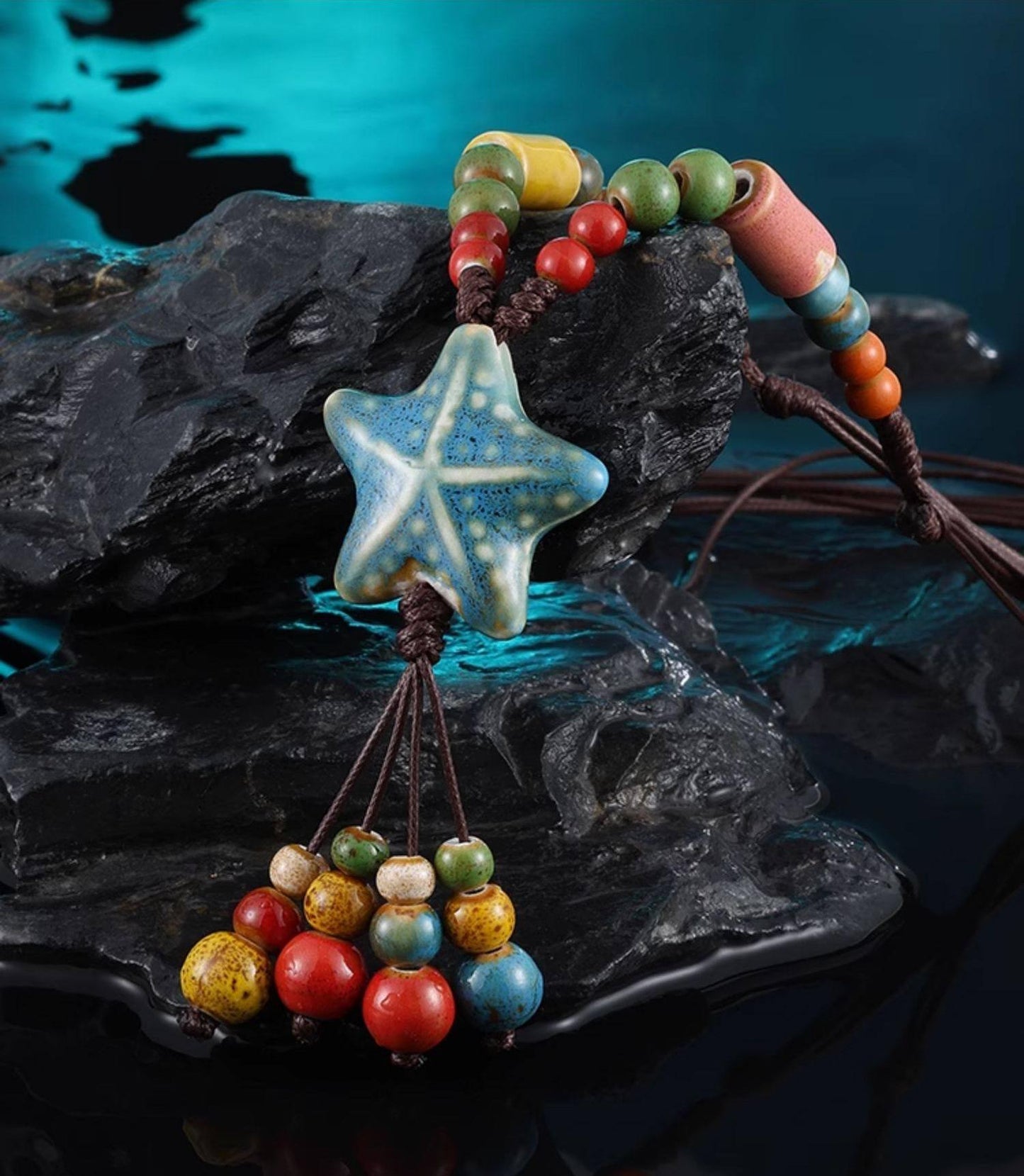 Blue Starfish Beaded Necklace