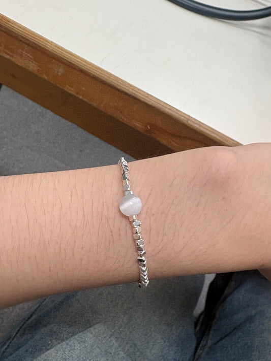 Moonstone Silver Bead Bracelet