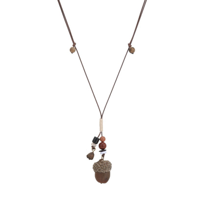 Chinese Acorn Beaded Pendant Necklace