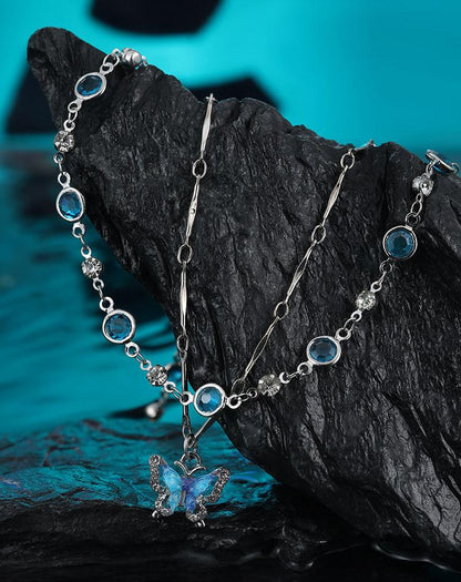 Double Butterfly Layered Necklace