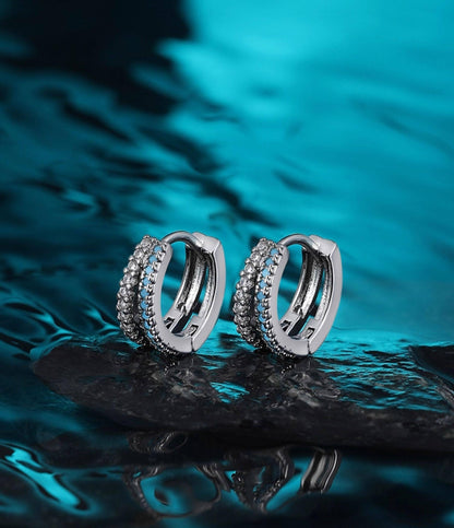 Blue Zircon Silver Hoops