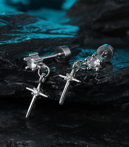 Cross Tassel Zircon Studs