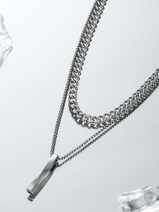 Double Layer Cuban Pendant Necklace