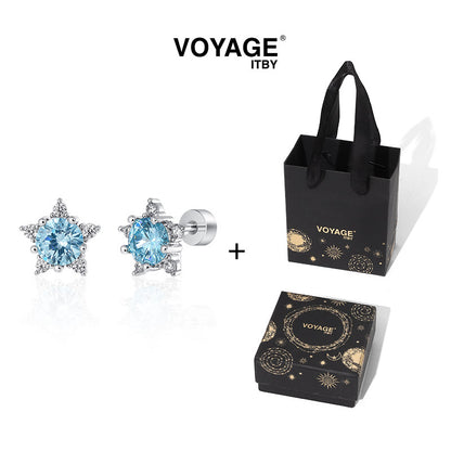 Blue Snowflake Titanium Studs