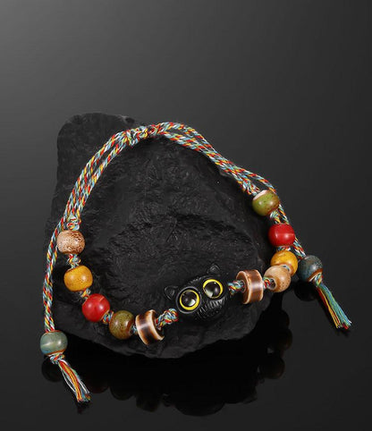 Cat Beaded Cord Bracelet