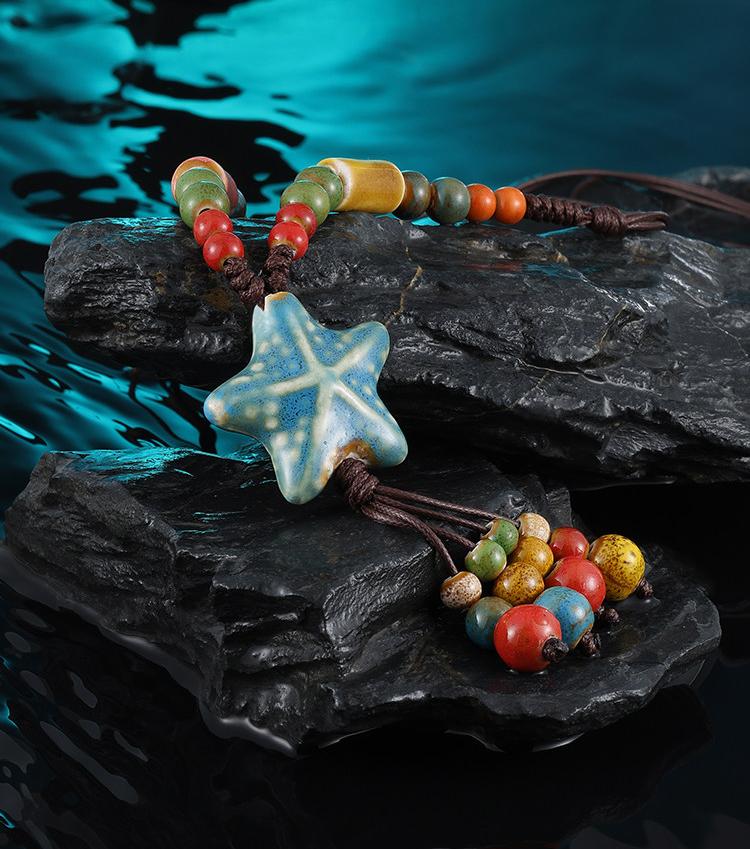 Blue Starfish Beaded Necklace