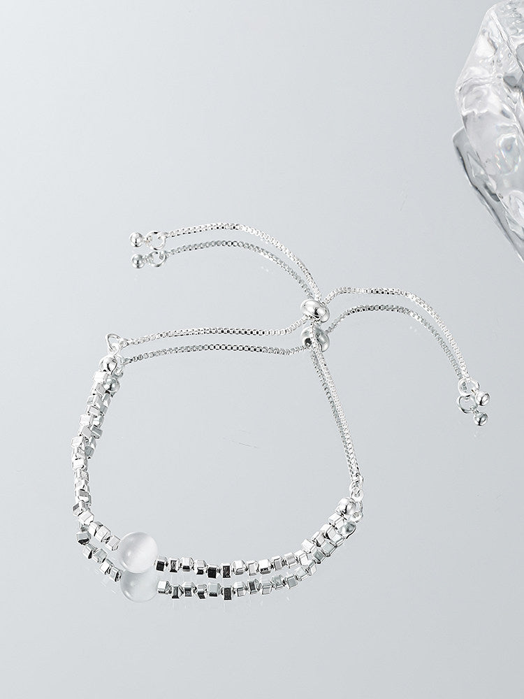 Moonstone Silver Bead Bracelet