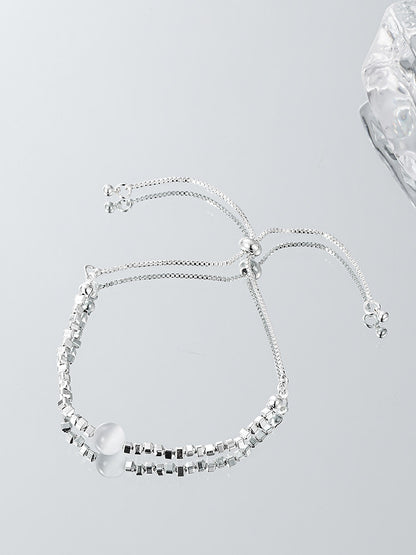 Moonstone Silver Bead Bracelet