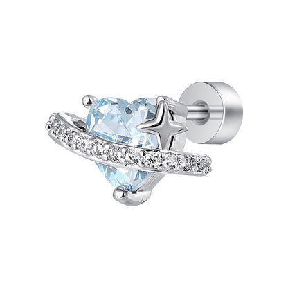 Blue Saturn Heart Studs
