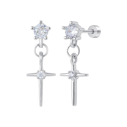 Cross Tassel Zircon Studs