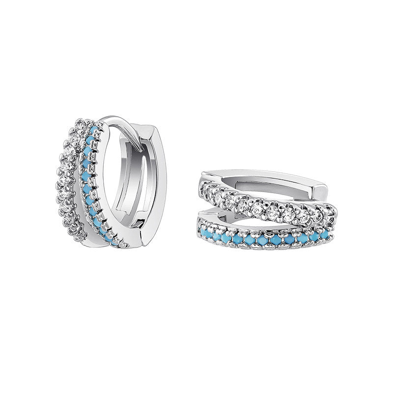 Blue Zircon Silver Hoops