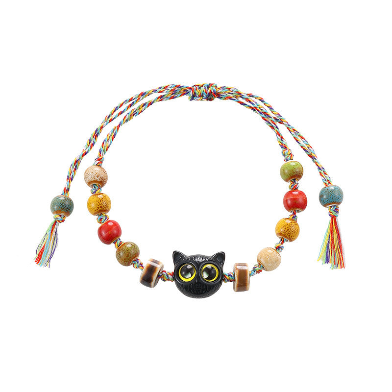 Cat Beaded Cord Bracelet