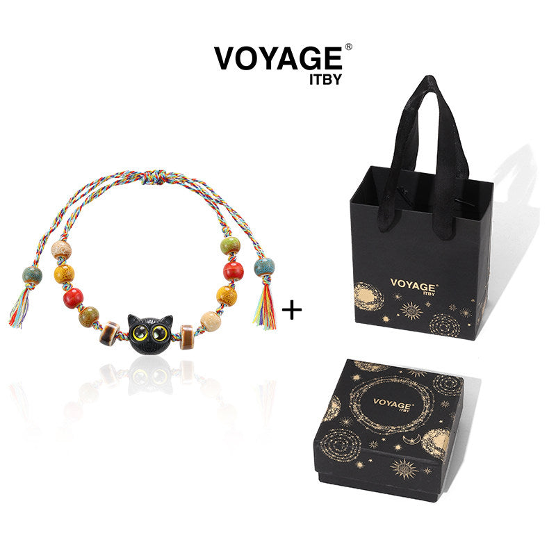 Cat Beaded Cord Bracelet